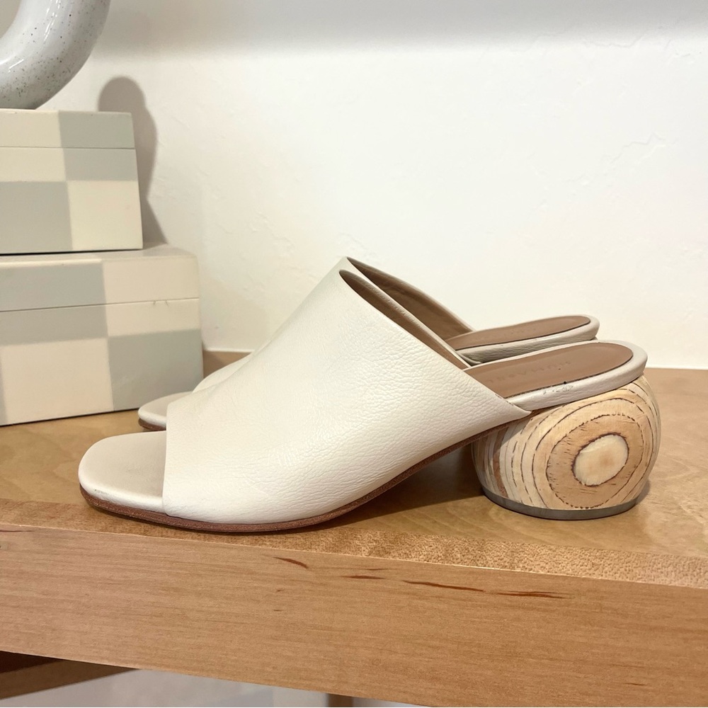Huma Blanco Milla Bone Nappa Leather Sculpted Ball Mule Heels Shoes Size 37